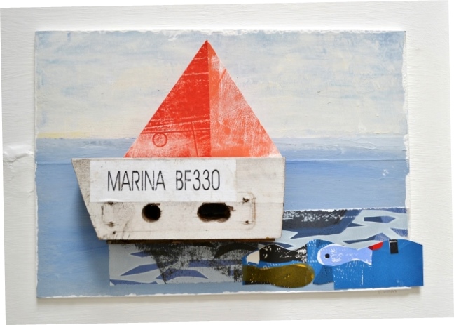 Marina BF330 found objects and collage on board framed